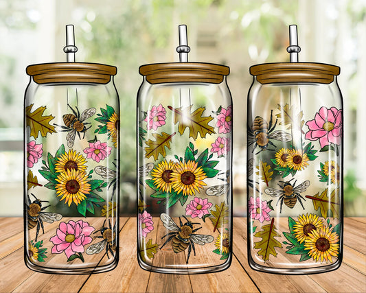 Bees and Sunflowers Sublimation Libbey Can Wrap