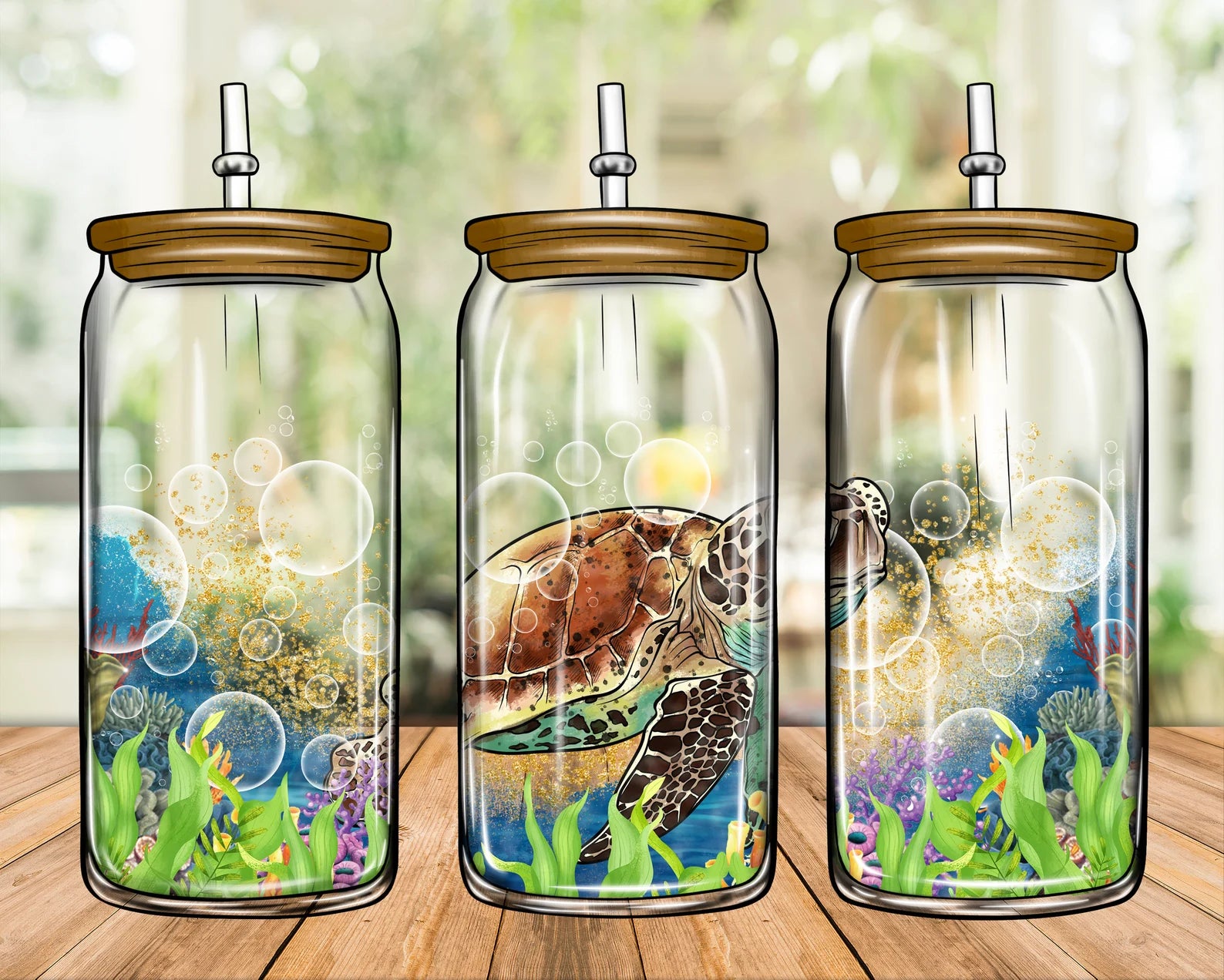 Sea Turtle Sublimation Libbey Can Wrap