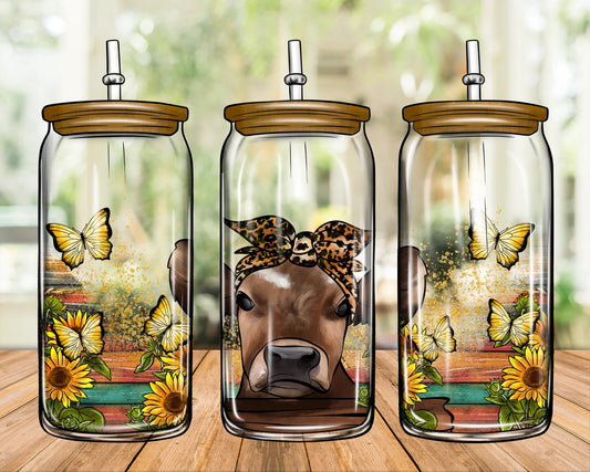 Cow Serape Butterflies Sublimation Libbey Can Wrap