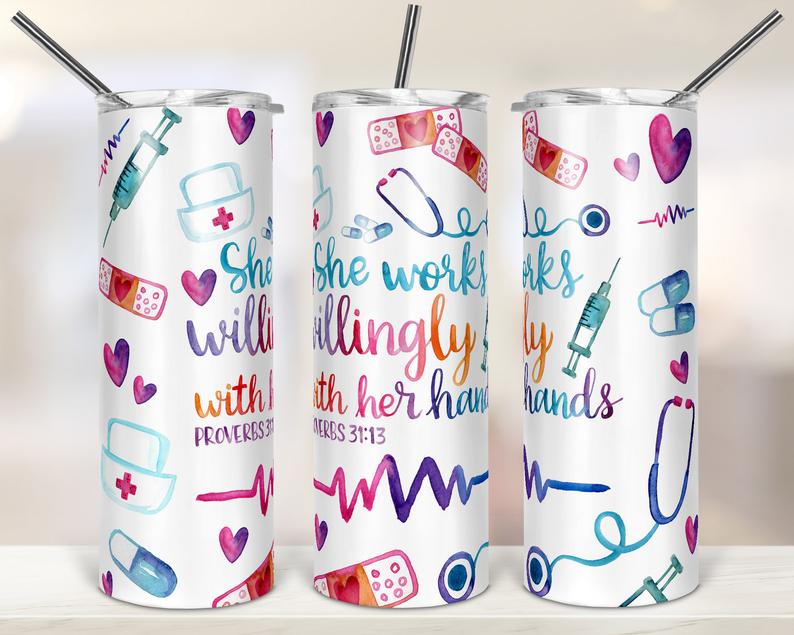 Willingly With Her Hands Nurse Sublimation Tumbler Wrap - Or Clear Waterslide Wrap