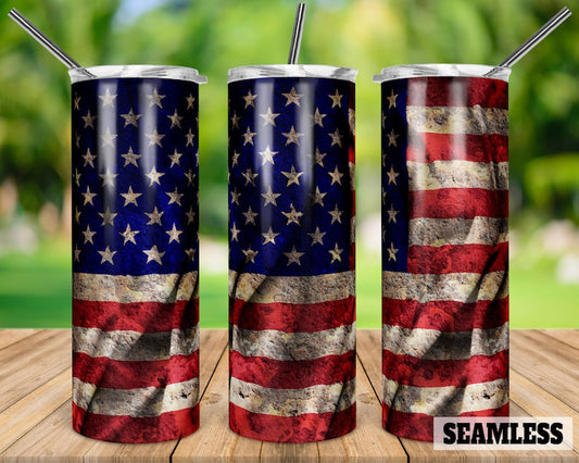 Distressed American Flag Sublimation Tumbler Wrap - Or Clear Waterslide Wrap