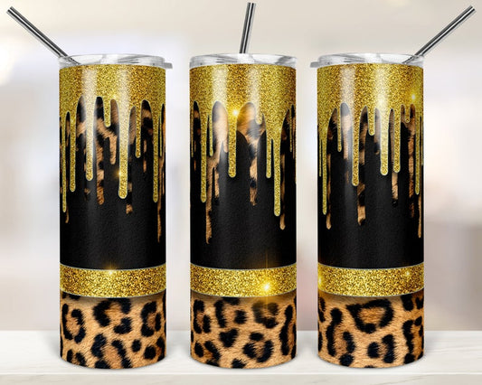 Gold Leopard Drip Sublimation Tumbler Wrap - Or Clear Waterslide Wrap