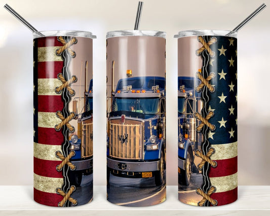 American Flag Trucker Sublimation Tumbler Wrap - Or Clear Waterslide Wrap