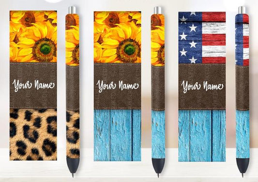 Sunflower American Flag Set Of 3 Printed Pen Wraps