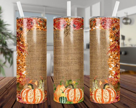 Fall Burlap Pumpkin Wrap - Sublimation Or Clear Waterslide Wrap