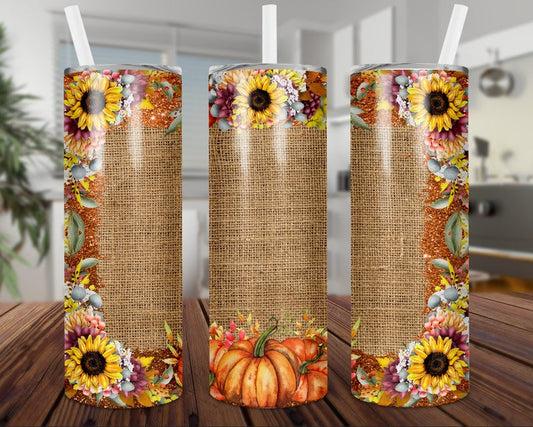 Sunflower Fall Burlap Pumpkin Wrap - Sublimation Or Clear Waterslide Wrap