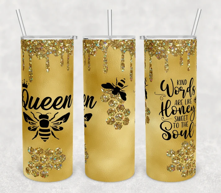 Queen Bee Tumbler Wrap - Sublimation Or Clear Waterslide Wrap