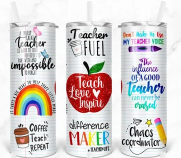 Notebook Teacher Clipart Tumbler Wrap - Sublimation Or Clear Waterslide Wrap