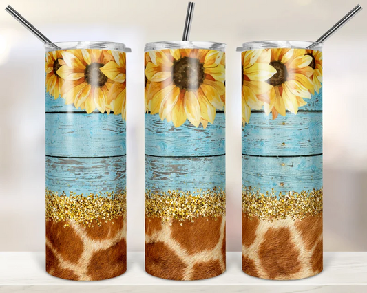 Sunflower Giraffe Tumbler Wrap - Sublimation Or Clear Waterslide Wrap