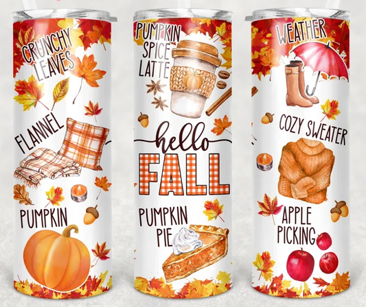 Hello Fall Tumbler Wrap - Sublimation Or Clear Waterslide Wrap