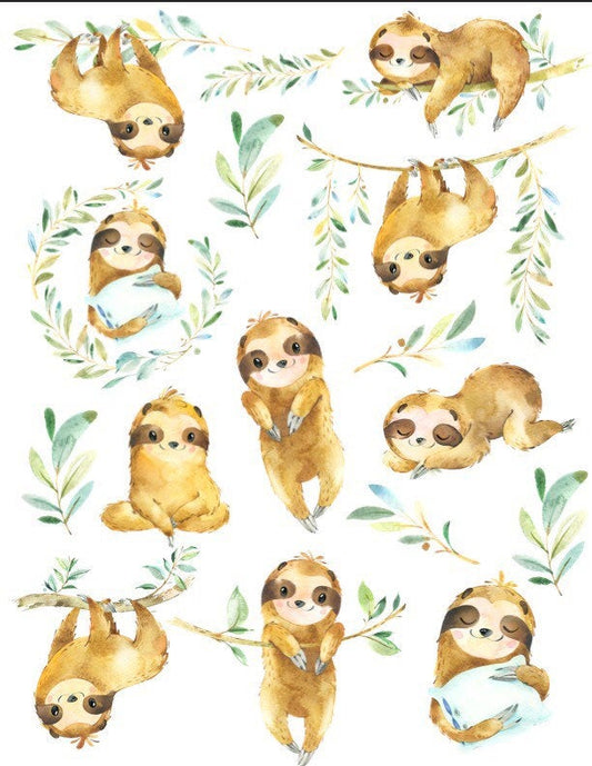 Watercolor Sloths Cheat Clear Waterslide ™ or Sticker Themed Sheet  Elements Sheet