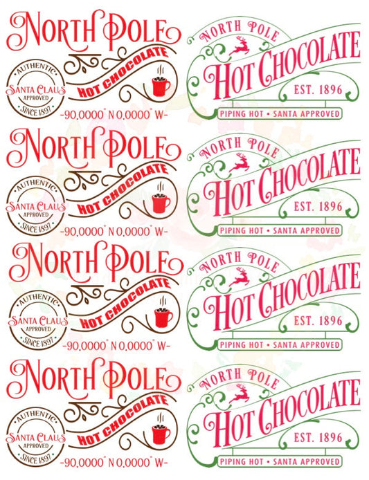 Christmas Waterslide Images Hot chocolate & North Pole \ laser printed / laser decals / tumbler supplies \ *Waterslide Ready To Use*