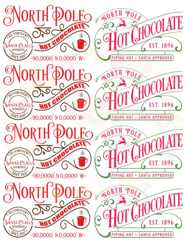 Christmas Waterslide Images Hot chocolate &amp; North Pole \ laser printed / laser decals / tumbler supplies \ *Waterslide Ready To Use*