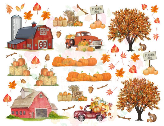 Fall Pumpkin Patch Barn Truck Scene For Tumblers PRINTED WATERSLIDES \ laser printed / Ready to use