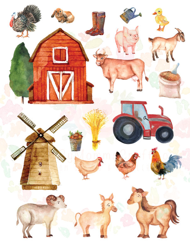 Farm Barn Tractor Animals Scene For Tumblers PRINTED WATERSLIDES \ laser printed / Ready to use