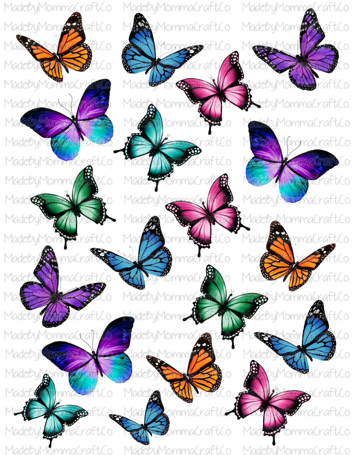 Colorful Butterflies Cheat Clear Waterslide ™ or Sticker Themed Sheet  Elements Sheet