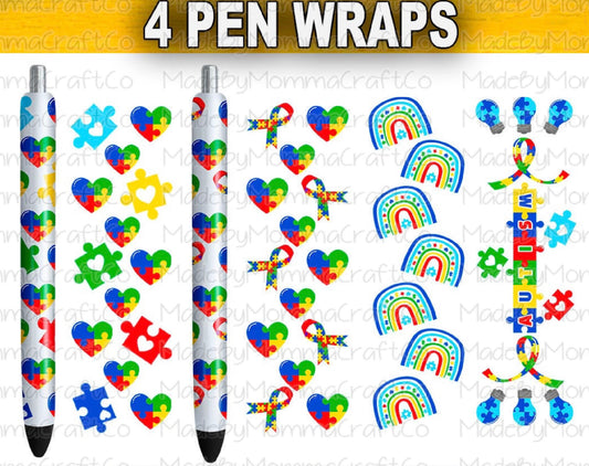 Autism Set Of 4 Printed Pen Wraps