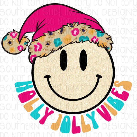 Holly Jolly Vibes Smiley Christmas -Cheat Clear Waterslide™ or White Cast Sticker