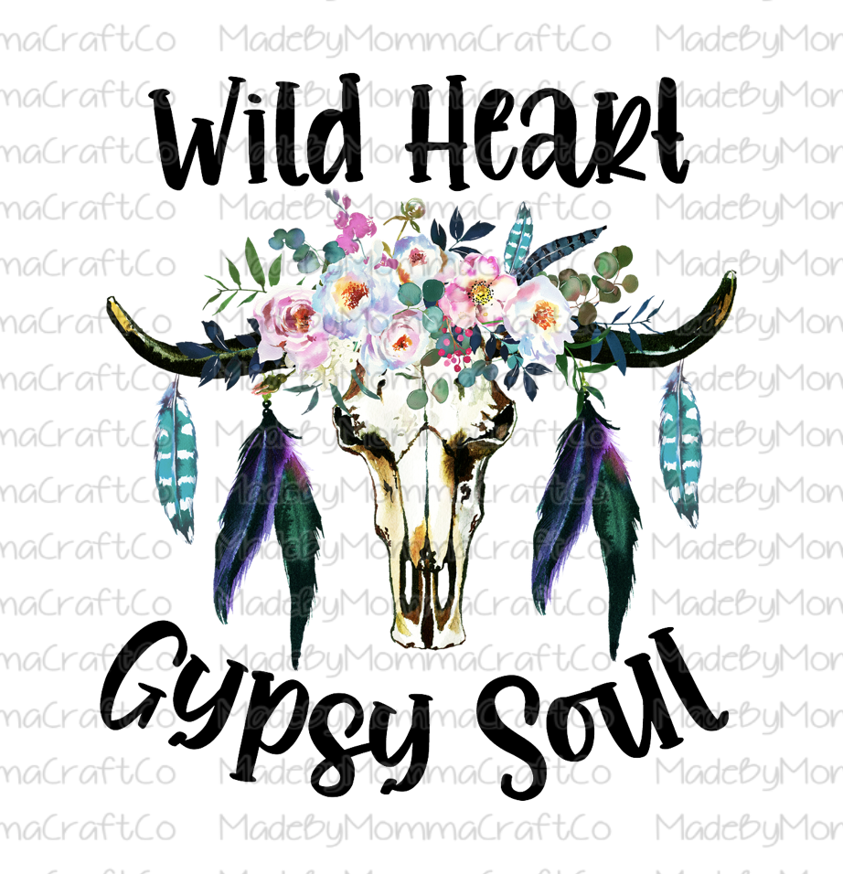 Wild Heart Gypsy Soul Skull Antlers Floral-Cheat Clear Waterslide™ or White Cast Sticker