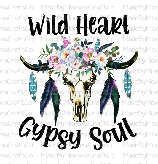 Wild Heart Gypsy Soul Skull Antlers Floral-Cheat Clear Waterslide™ or White Cast Sticker