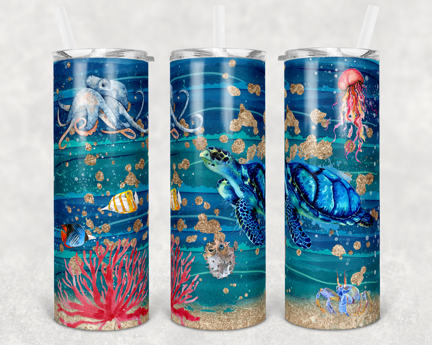 Under the Sea Turtle Ocean Sublimation Tumbler Wrap - Or Clear Waterslide Wrap