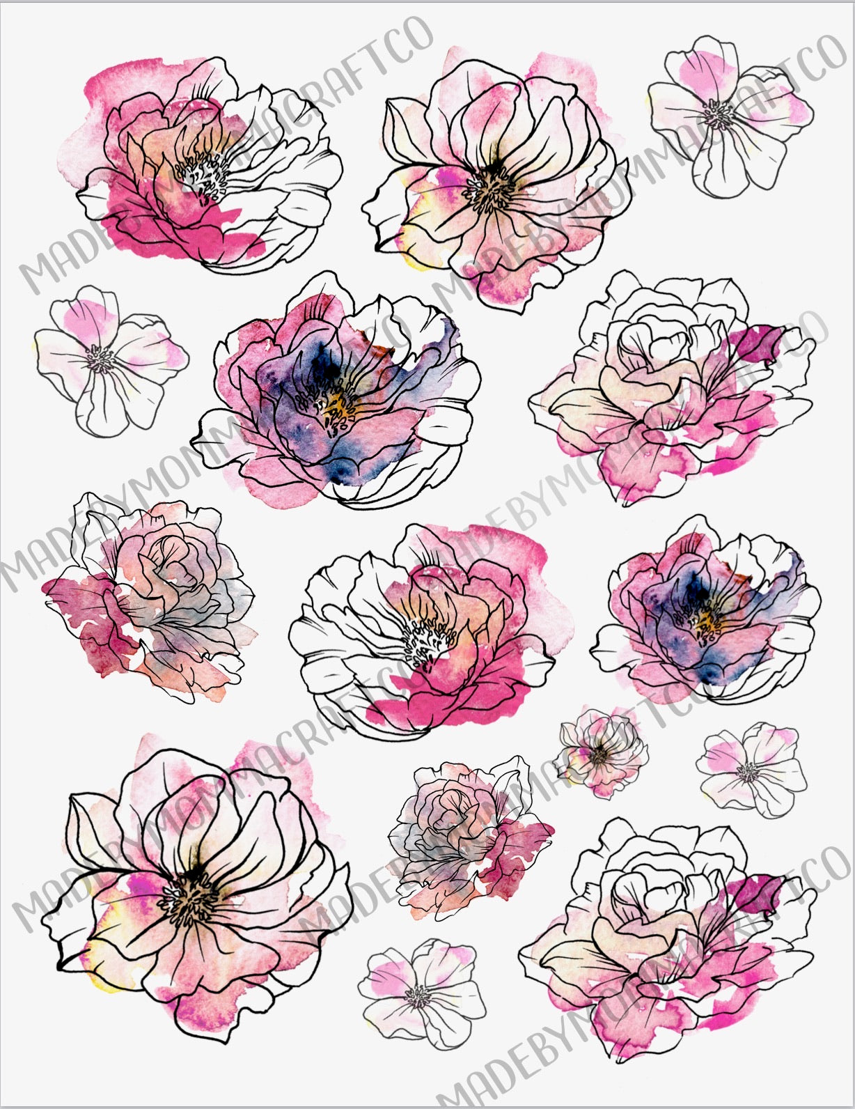 X-ray watercolor Flowers Waterslide Decals \ laser printed / laser decals / tumbler supplies