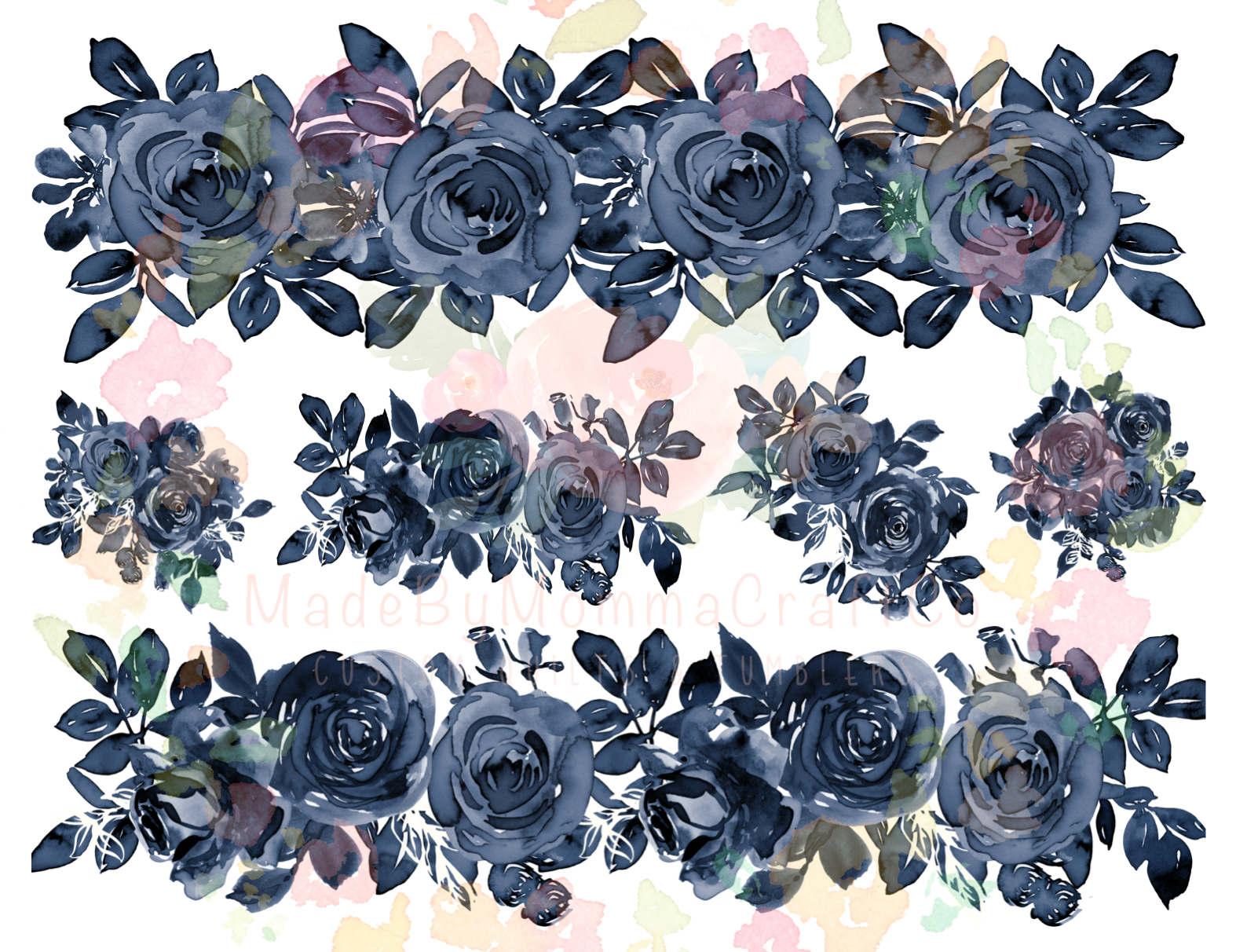 Blue floral wrap and flowers waterslide sheet // laser printed tumbler decals / no sealing needed *Waterslide Ready To Use*