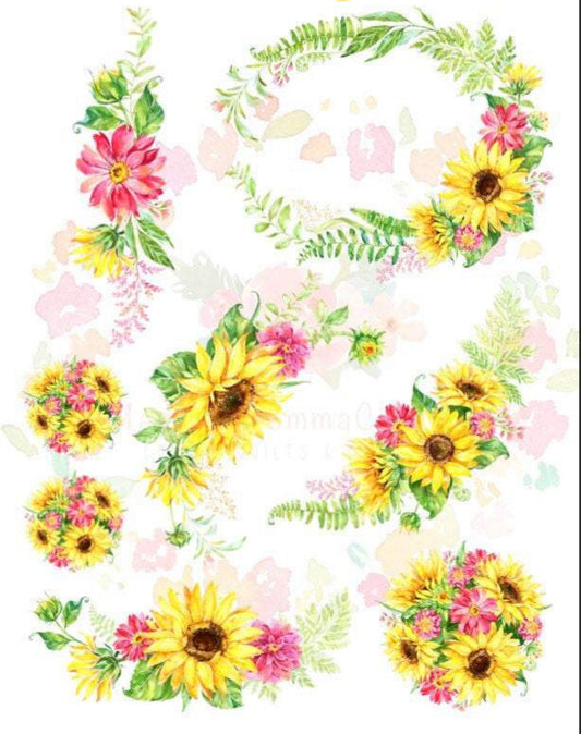 Sheet of Sunflowers Cheat Clear Waterslide™ or White Cast Sticker