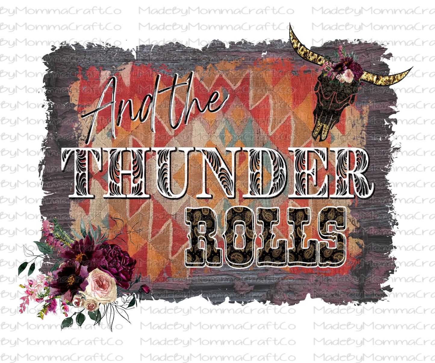 The Thunder Rolls Country Western Skull -Cheat Clear Waterslide™ or White Cast Sticker