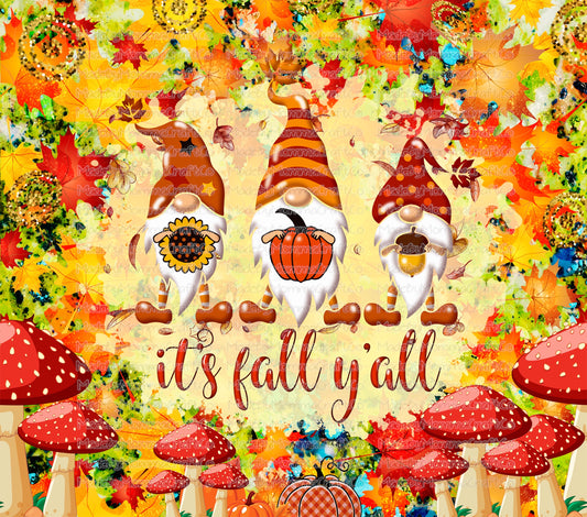 Its Fall Yall Gnomes Tumbler Wrap - Sublimation Vinyl Or Waterslide Wrap