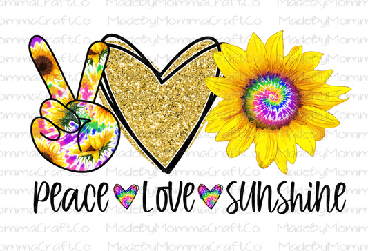 Peace Love Sunshine Tie Dye Heart Sunflower - Cheat Clear Waterslide™ or White Cast Sticker