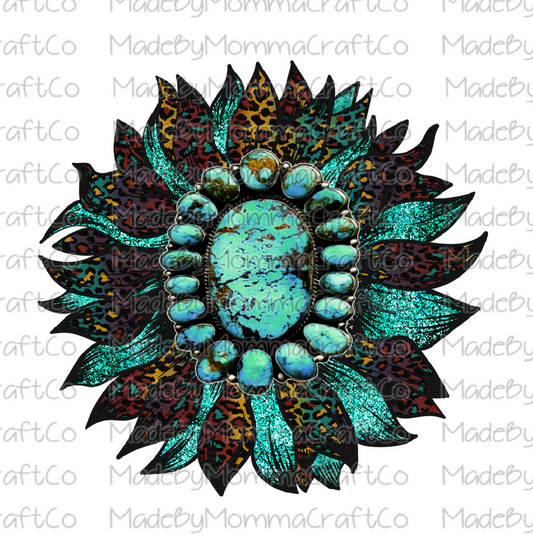 Leopard and Turquois Sunflower Cheat Clear Waterslide™ or White Cast Sticker