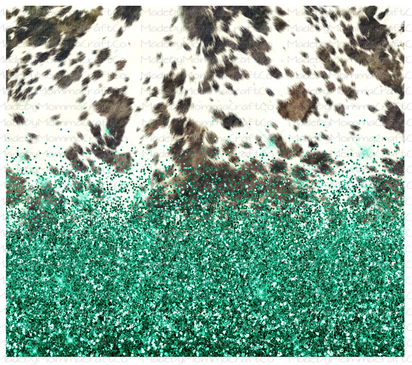 Teal Glitter and Cowhide Wrap Sublimation or Waterslide Wrap - 20oz and 30oz