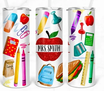 Teacher Apple Clipart Tumbler Wrap - Sublimation Or Clear Waterslide Wrap