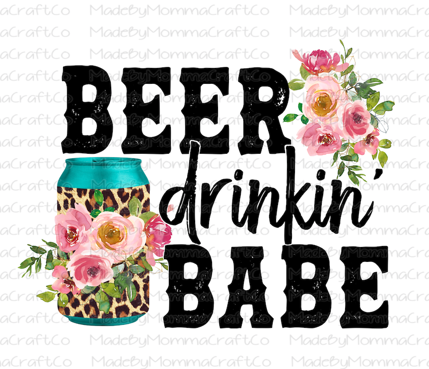 Beer Drinkin' Babe Leopard Floral - Cheat Clear Waterslide™ or White Cast Sticker