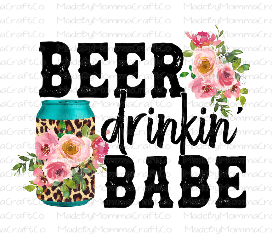 Beer Drinkin&#39; Babe Leopard Floral - Cheat Clear Waterslide™ or White Cast Sticker