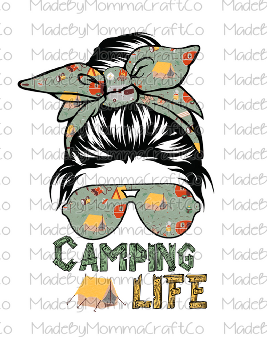 Messy Bun Camping Life - Cheat Clear Waterslide™ or White Cast Sticker