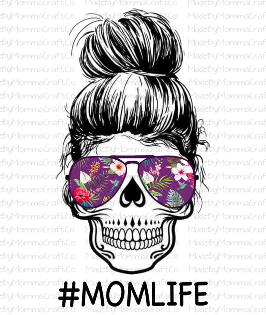 Purple Floral Mom Life Skull-Cheat Clear Waterslide™ or White Cast Sticker