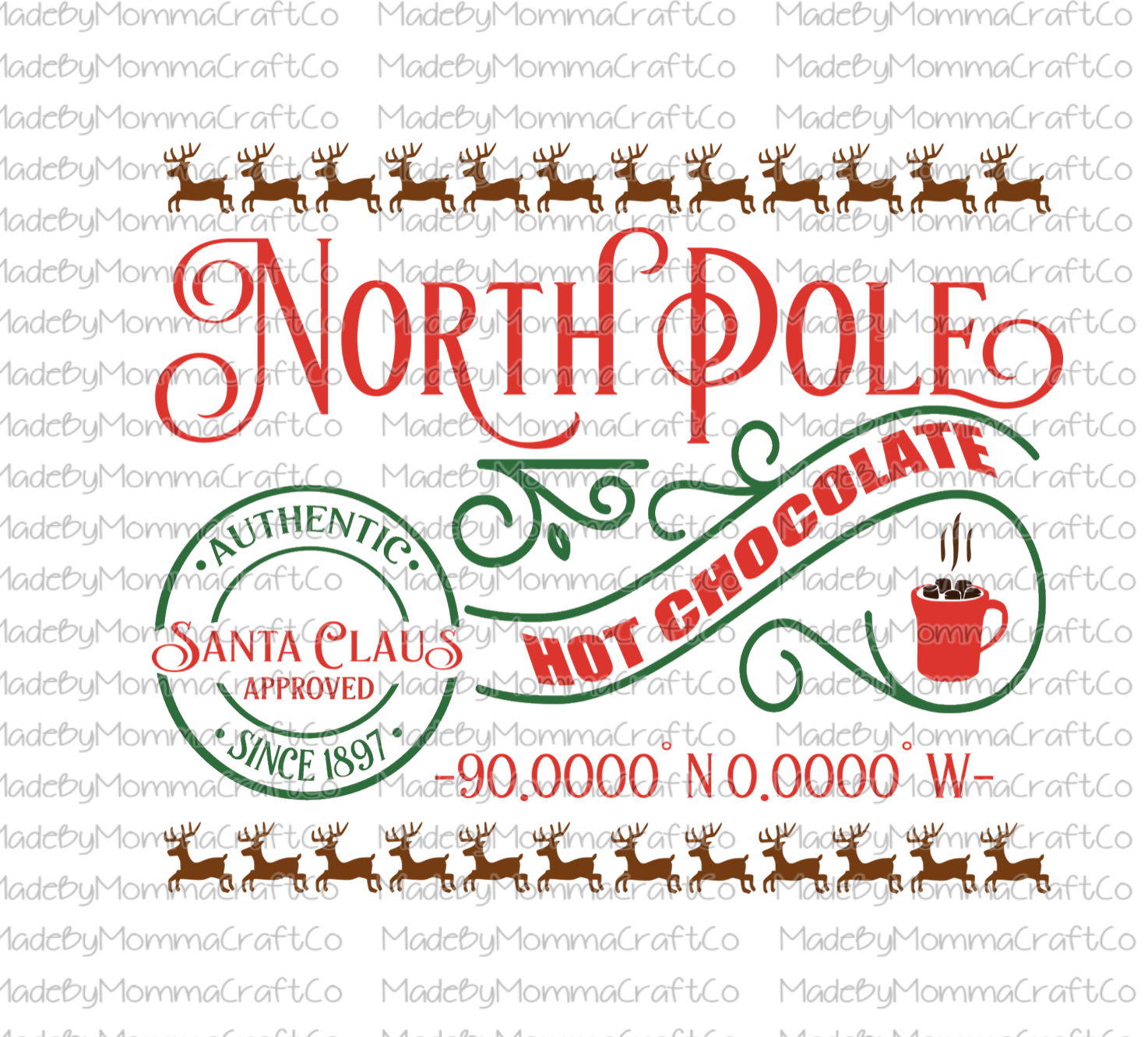 North Pole Hot Chocolate Raindeer- Cheat Clear Waterslide™ or White Cast Sticker