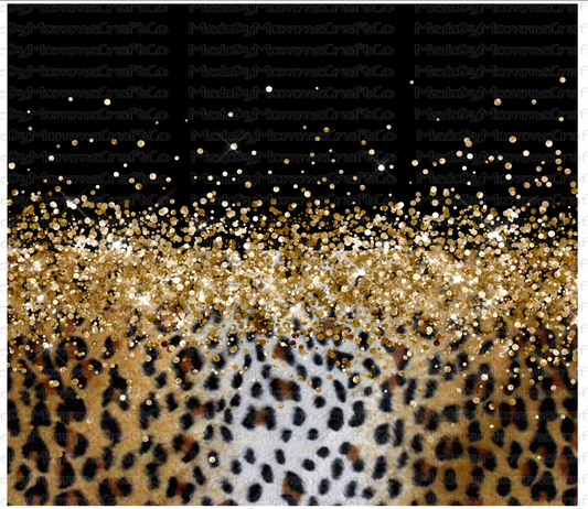 Gold Glitter Leopard Sublimation Tumbler Wrap - Or Clear Waterslide Wrap