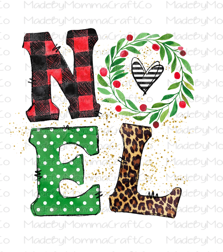 Noel Christmas Wreath Plaid Leopard - Cheat Clear Waterslide™ or White Cast Sticker