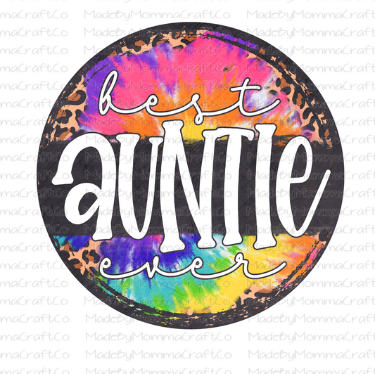 Tie Dye Leopard Best Auntie Ever - Cheat Clear Waterslide™ or White Cast Sticker