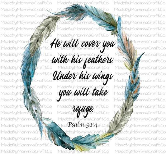 Psalm Cover You With His Feathers Scripture Quote Christian-Cheat Clear Waterslide™ or White Cast Sticker