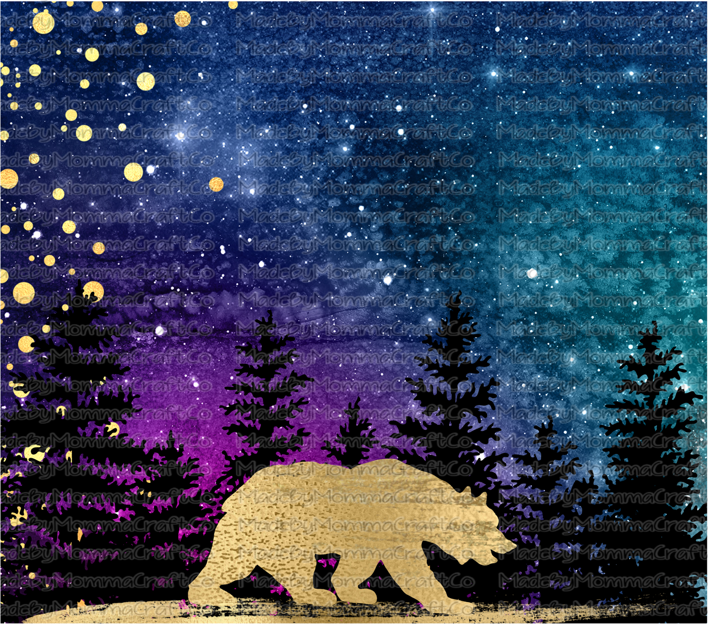 Galaxy Mountains Bear Sublimation Tumbler Wrap - Or Clear Waterslide Wrap