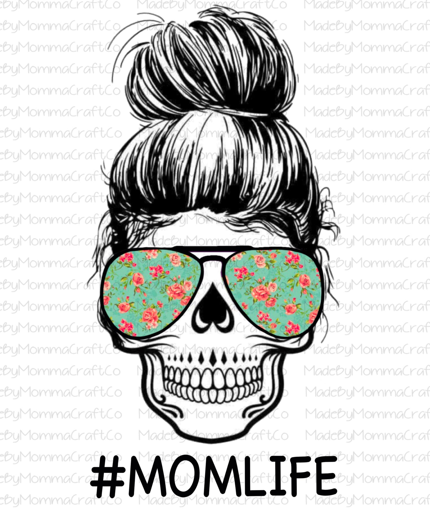 Teal Floral Mom Life Skull-Cheat Clear Waterslide™ or White Cast Sticker