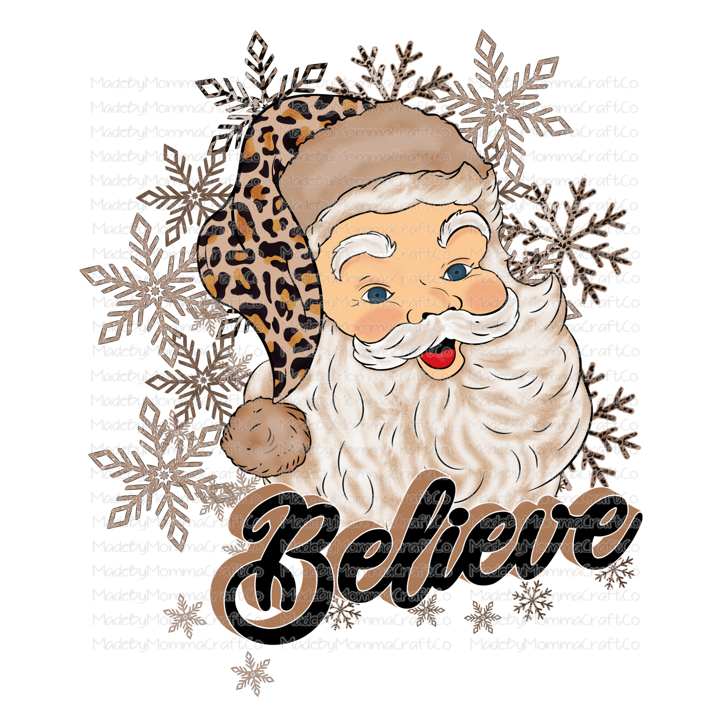 Believe Tan Leopard Santa -Cheat Clear Waterslide™ or White Cast Sticker