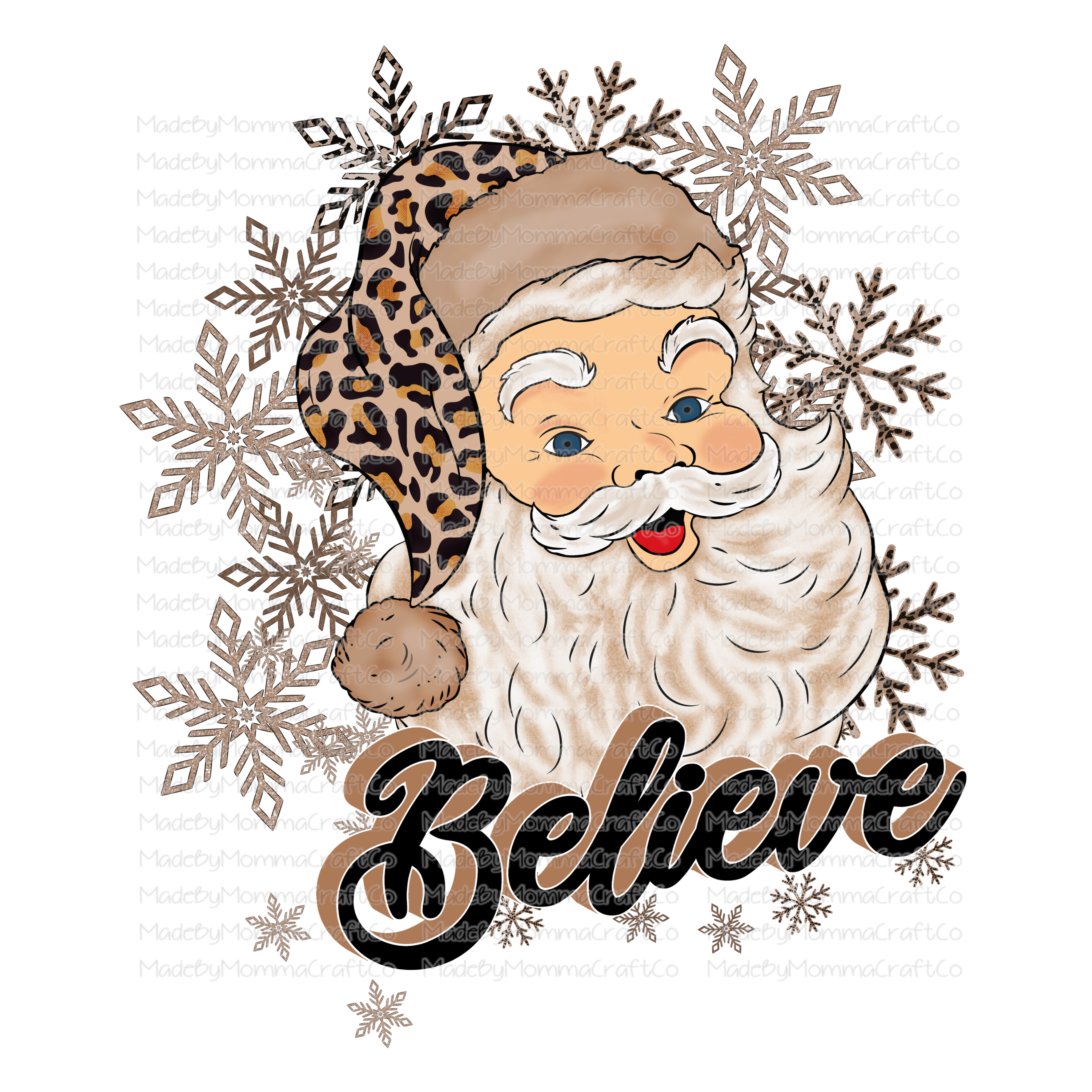 Believe Tan Leopard Santa -Cheat Clear Waterslide™ or White Cast Sticker