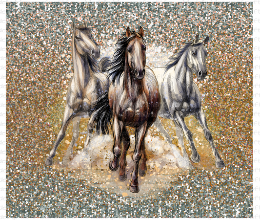 Glitter Horses Sublimation Tumbler Wrap - Or Clear Waterslide Wrap