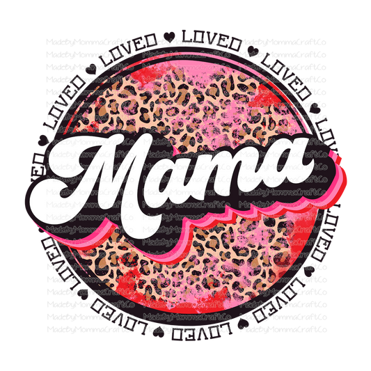 Loved Mama Pink Leopard Circle - Cheat Clear Waterslide™ or White Cast Sticker