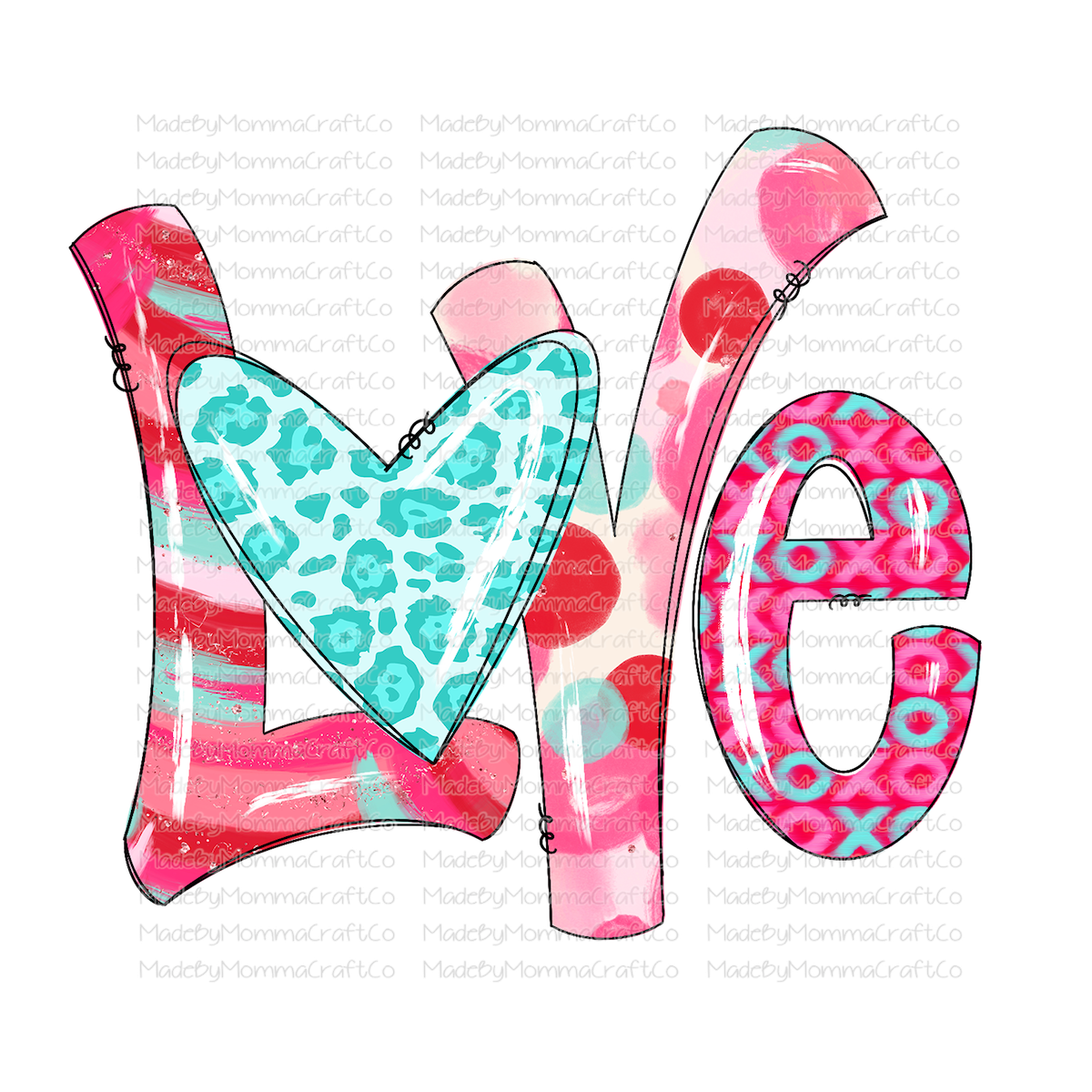 love vday red teal- Cheat Clear Waterslide™ or White Cast Sticker